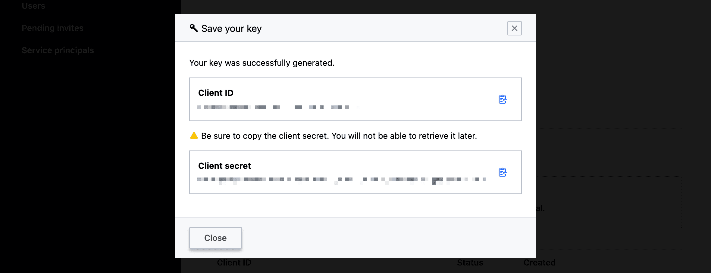 Create service principal key